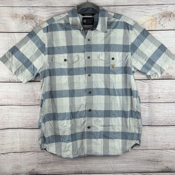 Carhartt Other - Carhartt CASUAL Shirt Blue Gray White Large RUGGED FLEX Short Sleeve Mens Work